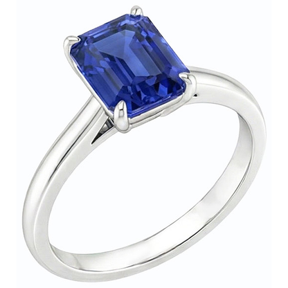 Natural Real ( Not Lab Grown )  Solitaire Emerald Ceylon Sapphire Ring 14K White Gold 1.50 Carats