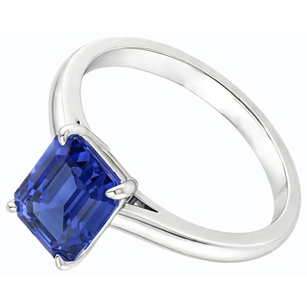 Natural Real ( Not Lab Grown )  Solitaire Emerald Ceylon Sapphire Ring 14K White Gold 1.50 Carats