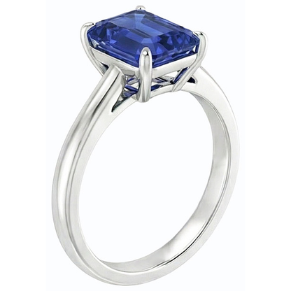 Natural Real ( Not Lab Grown )  Solitaire Emerald Ceylon Sapphire Ring 14K White Gold 1.50 Carats