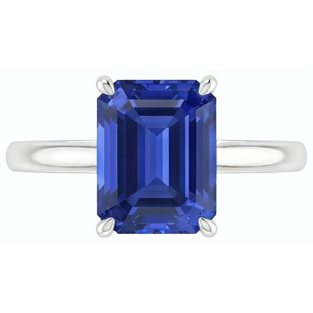 Natural Real ( Not Lab Grown )  Solitaire Emerald Ceylon Sapphire Ring 14K White Gold 1.50 Carats