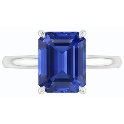 Natural Real ( Not Lab Grown )  Solitaire Emerald Ceylon Sapphire Ring 14K White Gold 1.50 Carats
