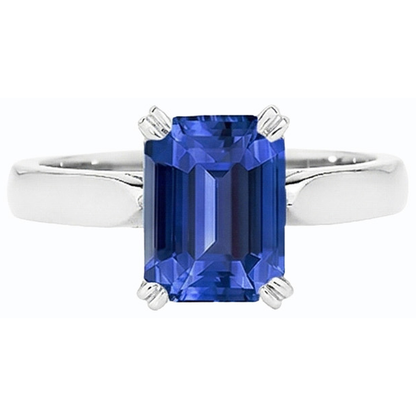 Natural Real ( Not Lab Grown )  Solitaire Emerald Ring Prong Set Ceylon Sapphire 2.50 Carats Gold 14K