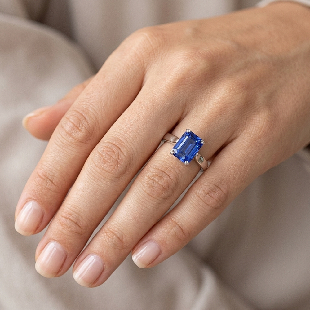 Natural Real ( Not Lab Grown )  Solitaire Emerald Ring Prong Set Ceylon Sapphire 2.50 Carats Gold 14K