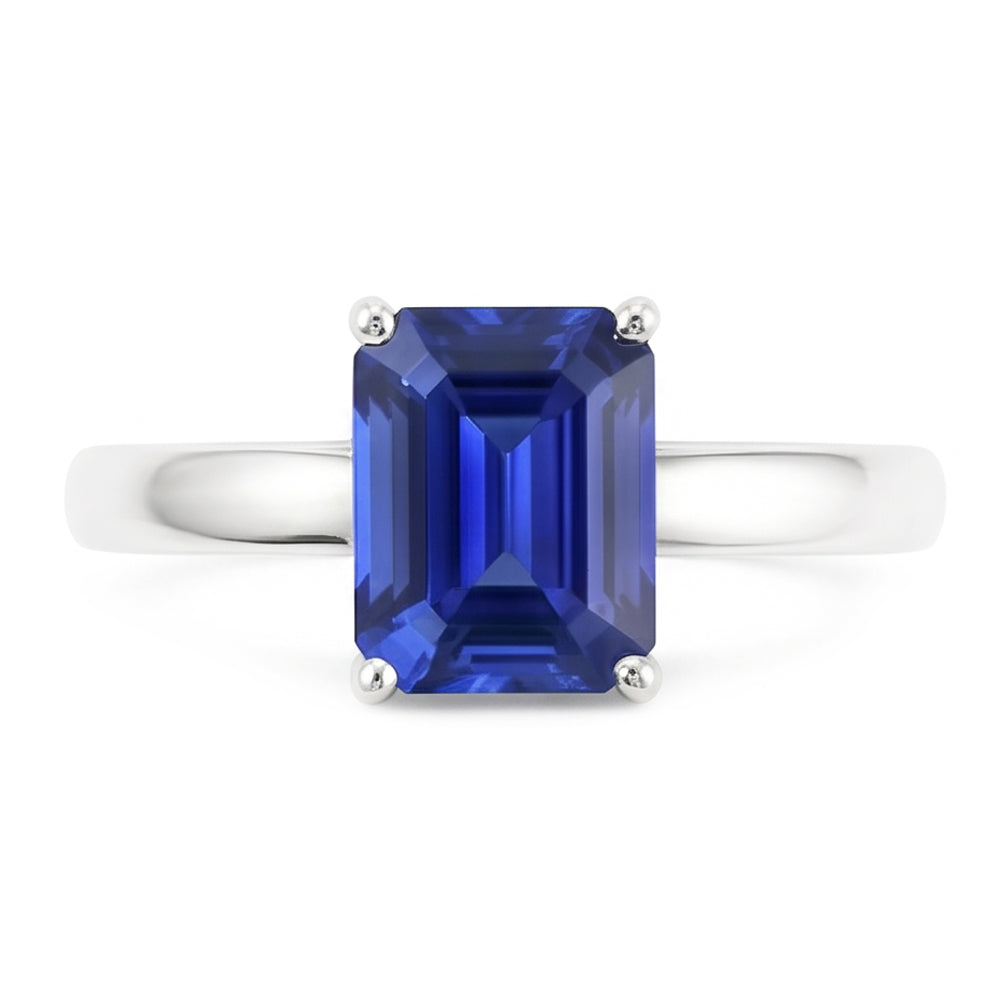 Natural Real ( Not Lab Grown )  Solitaire Emerald Shaped Sri Lankan Sapphire Ring 1.50 Carats