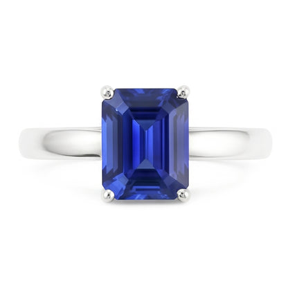 Natural Real ( Not Lab Grown )  Solitaire Emerald Shaped Sri Lankan Sapphire Ring 1.50 Carats