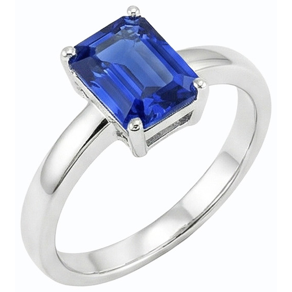 Natural Real ( Not Lab Grown )  Solitaire Emerald Shaped Sri Lankan Sapphire Ring 1.50 Carats