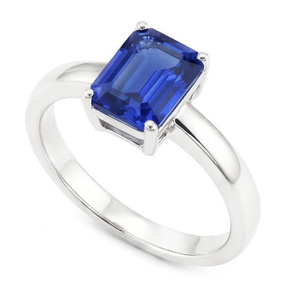 Natural Real ( Not Lab Grown )  Solitaire Emerald Shaped Sri Lankan Sapphire Ring 1.50 Carats
