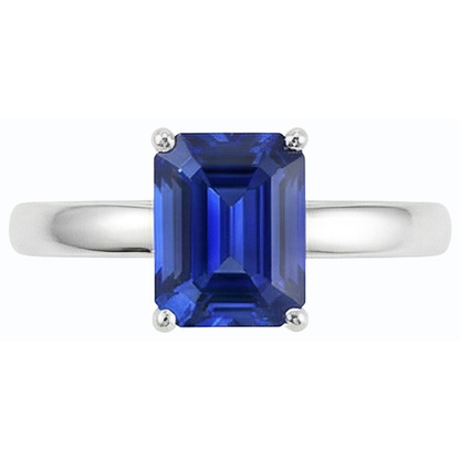 Natural Real ( Not Lab Grown )  Solitaire Emerald Shaped Sri Lankan Sapphire Ring 1.50 Carats