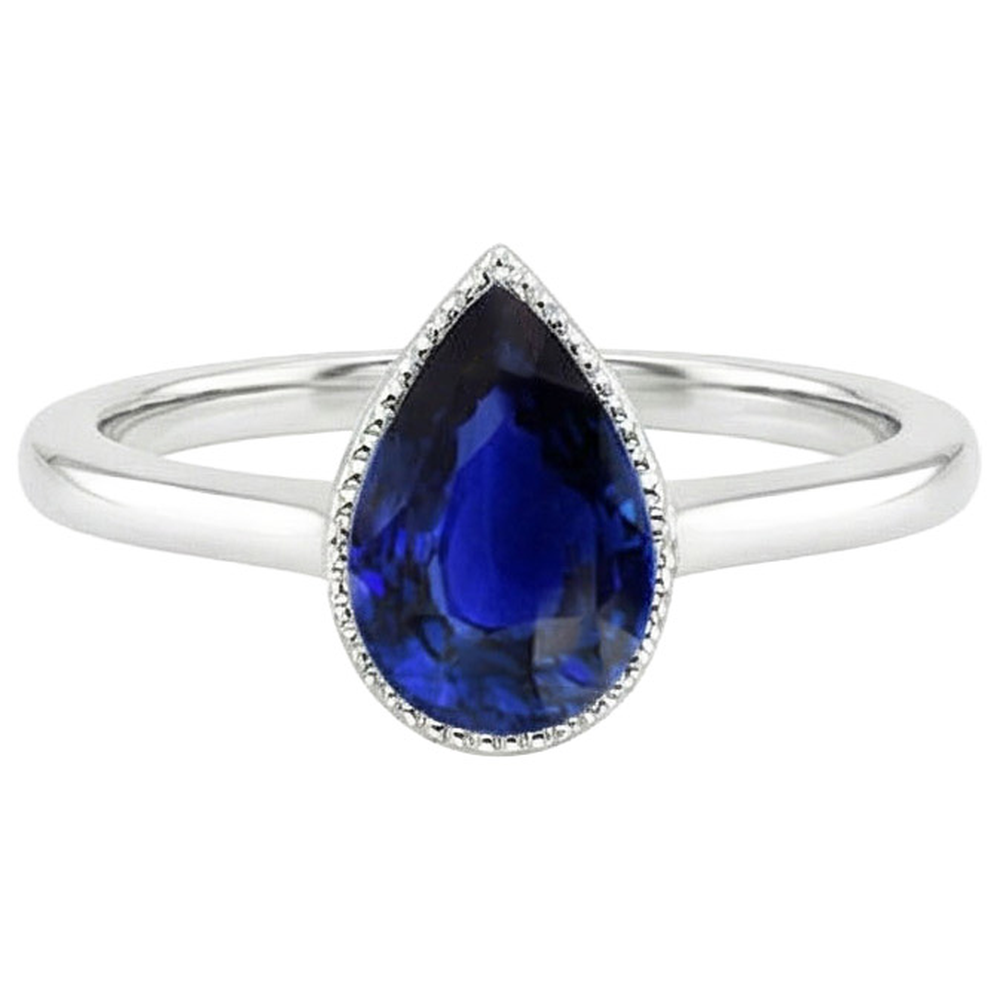 Natural Real ( Not Lab Grown )  Solitaire Engagement Ring Bezel Set Pear Ceylon Sapphire 2.50 Carats