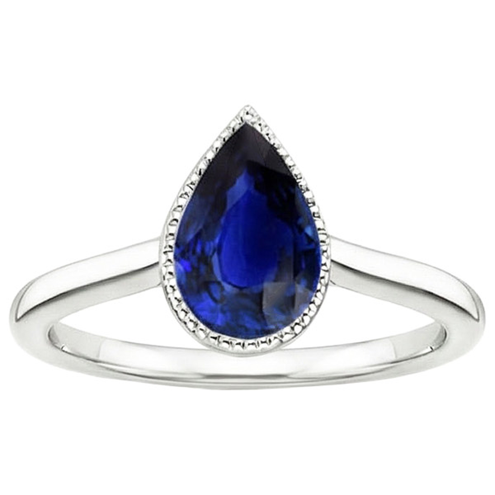 Natural Real ( Not Lab Grown )  Solitaire Engagement Ring Bezel Set Pear Ceylon Sapphire 2.50 Carats