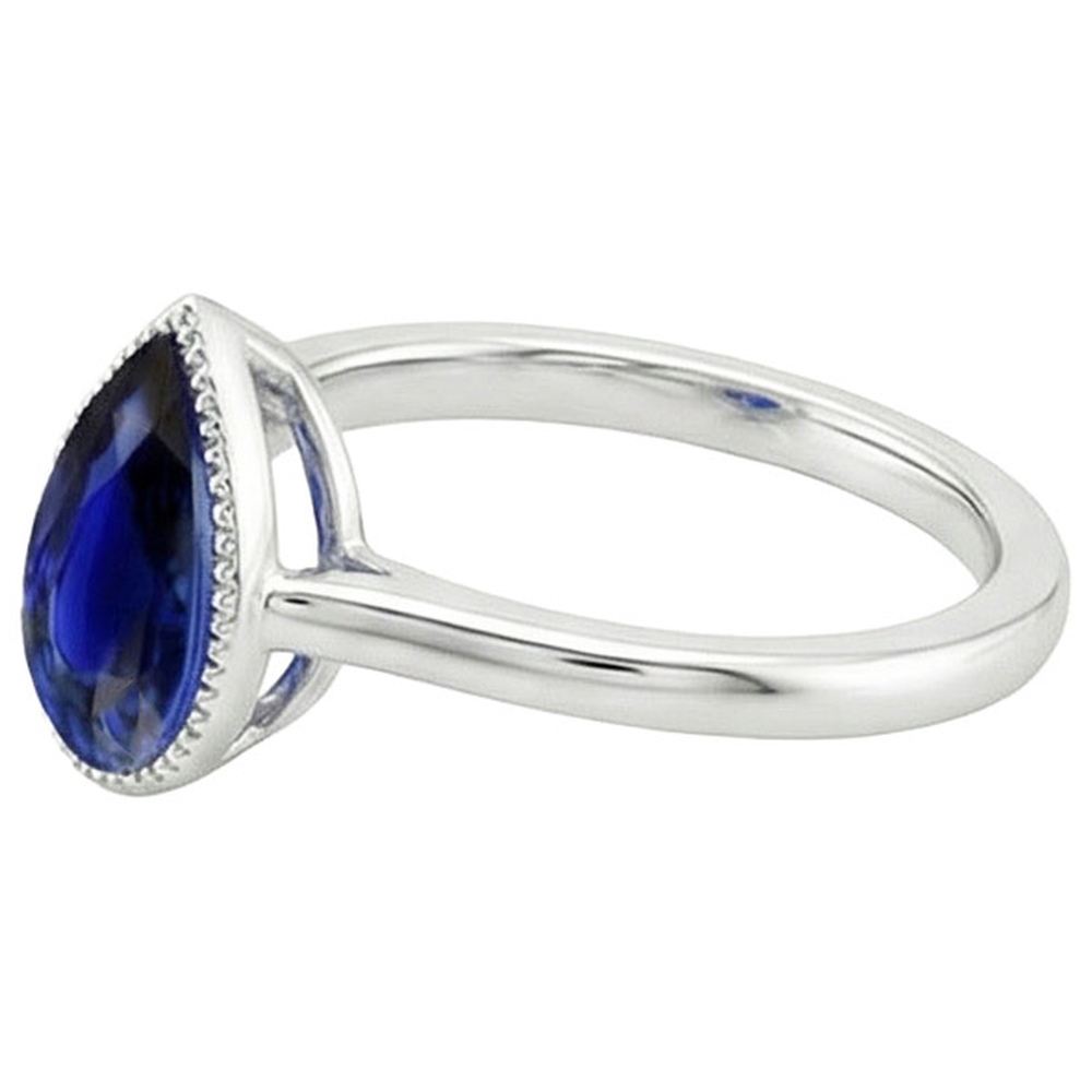 Natural Real ( Not Lab Grown )  Solitaire Engagement Ring Bezel Set Pear Ceylon Sapphire 2.50 Carats