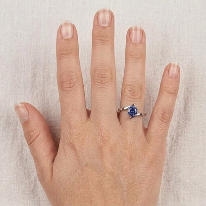 Natural Real ( Not Lab Grown )  Solitaire Engagement Ring Ceylon Blue Sapphire 1 Carat Bypass Style