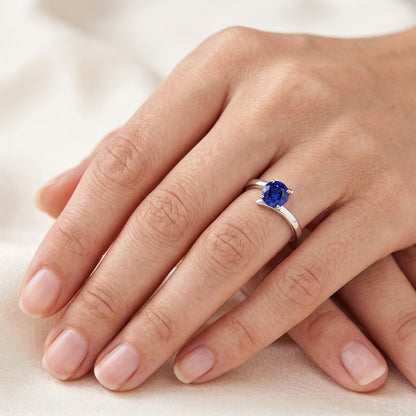 Natural Real ( Not Lab Grown )  Solitaire Engagement Ring Ceylon Blue Sapphire 1 Carat Bypass Style
