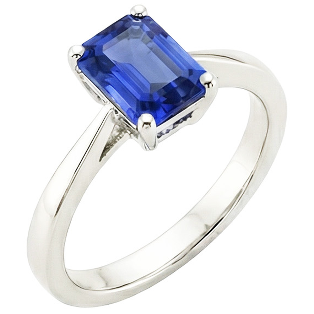 Natural Real ( Not Lab Grown )  Solitaire Engagement Ring Prong Set Emerald Blue Sapphire 2 Carats