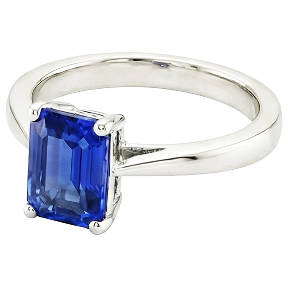 Natural Real ( Not Lab Grown )  Solitaire Engagement Ring Prong Set Emerald Blue Sapphire 2 Carats
