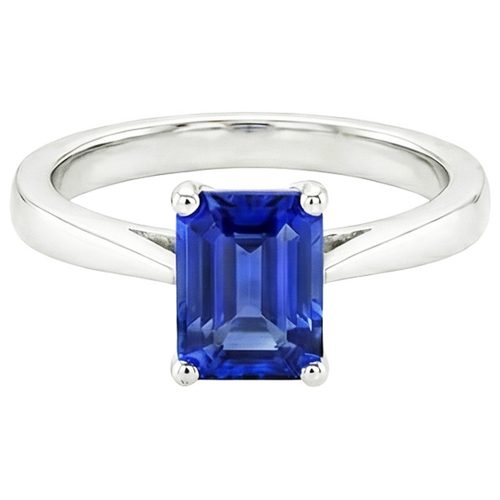 Natural Real ( Not Lab Grown )  Solitaire Engagement Ring Prong Set Emerald Blue Sapphire 2 Carats
