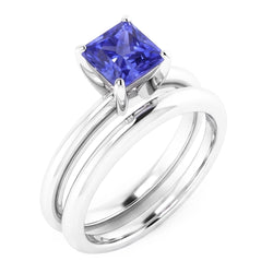 Natural Real ( Not Lab Grown )  Solitaire Engagement Ring Set Princess Blue Sapphire 1 Carat