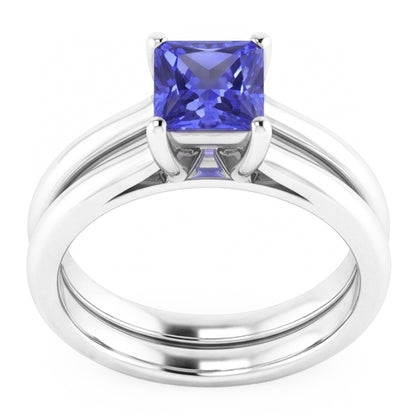 Natural Real ( Not Lab Grown )  Solitaire Engagement Ring Set Princess Blue Sapphire 1 Carat