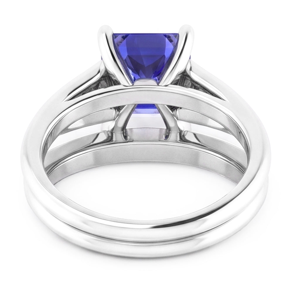 Natural Real ( Not Lab Grown )  Solitaire Engagement Ring Set Princess Blue Sapphire 1 Carat