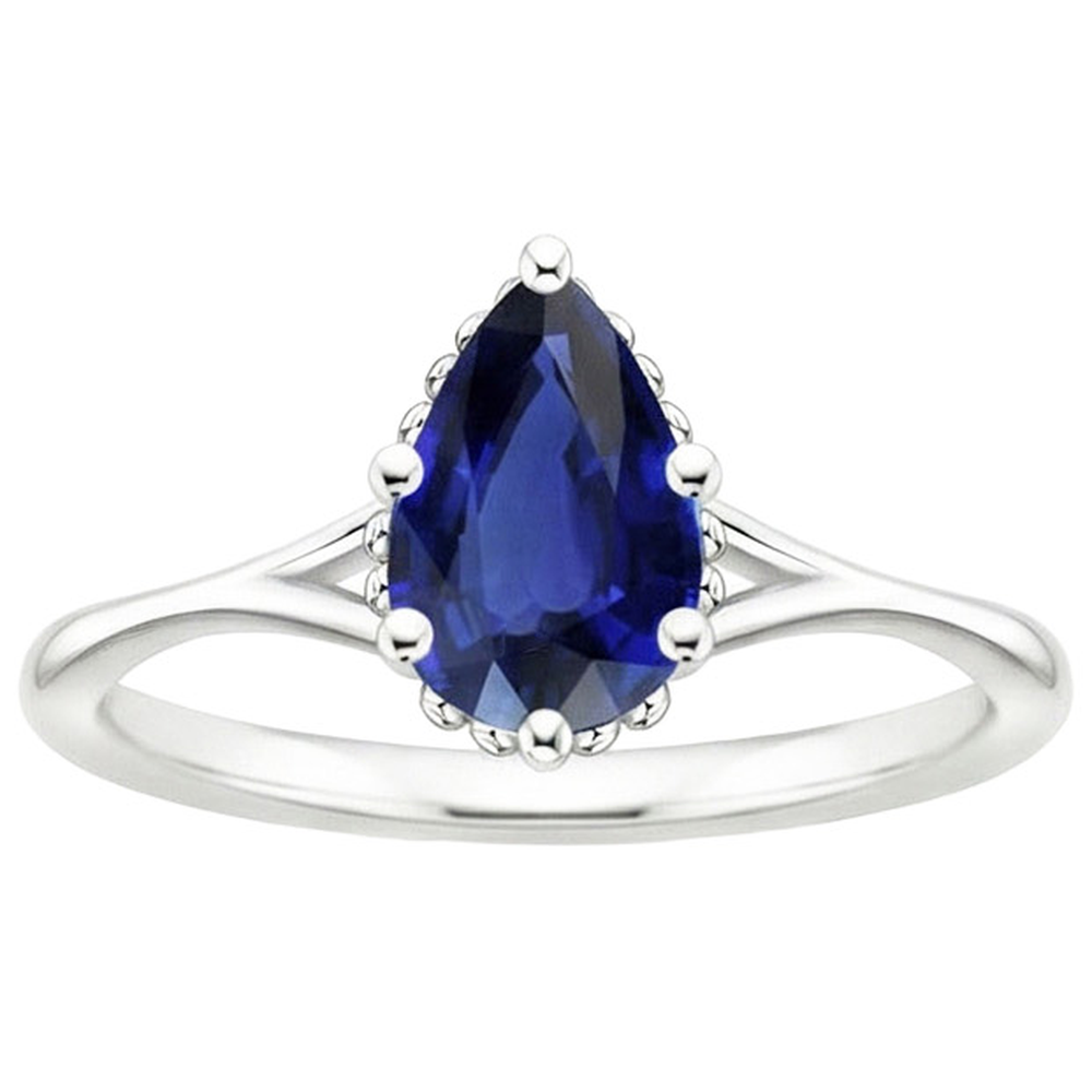 Natural Real ( Not Lab Grown )  Solitaire Engagement Ring Split Shank Pear Blue Sapphire 2.50 Carats