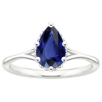 Natural Real ( Not Lab Grown )  Solitaire Engagement Ring Split Shank Pear Blue Sapphire 2.50 Carats