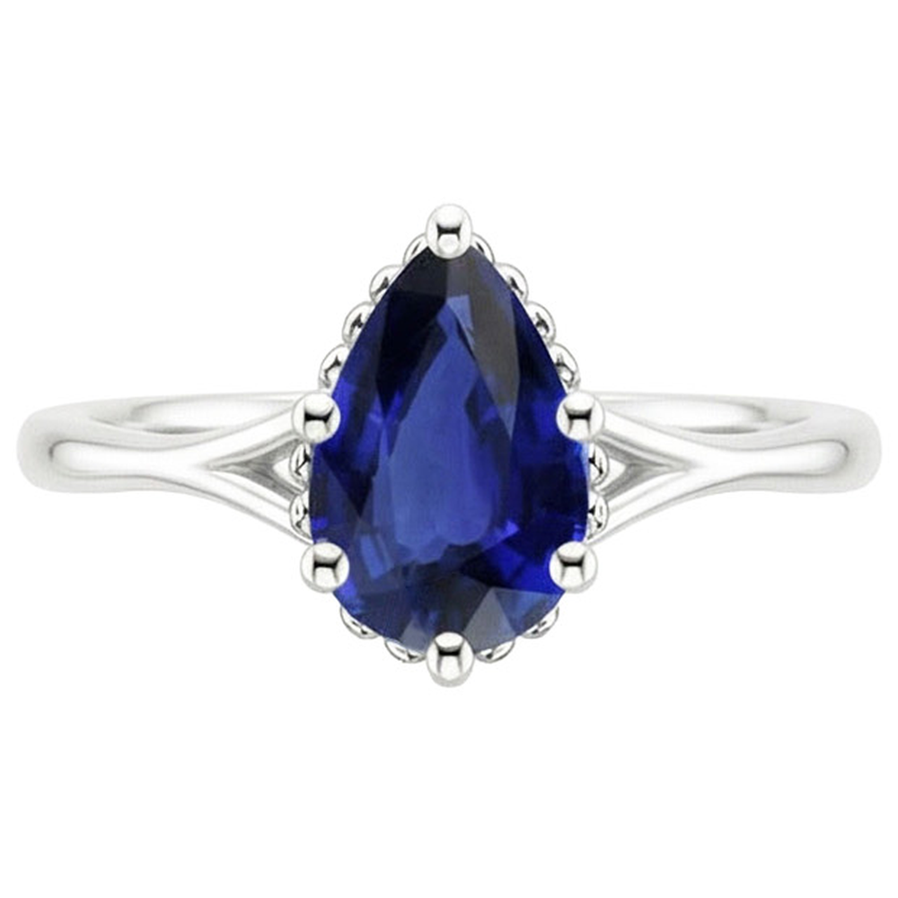 Natural Real ( Not Lab Grown )  Solitaire Engagement Ring Split Shank Pear Blue Sapphire 2.50 Carats