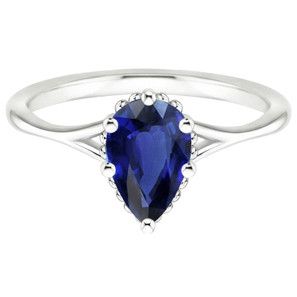 Natural Real ( Not Lab Grown )  Solitaire Engagement Ring Split Shank Pear Blue Sapphire 2.50 Carats