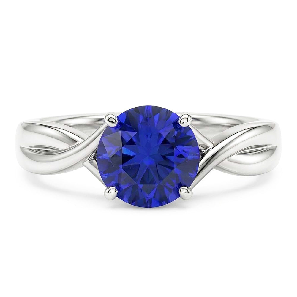 Natural Real ( Not Lab Grown )  Solitaire Gemstone Blue Sapphire Ring 2 Carats Twisted Style Shank