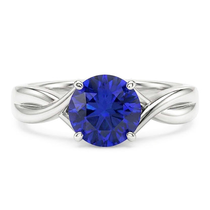 Natural Real ( Not Lab Grown )  Solitaire Gemstone Blue Sapphire Ring 2 Carats Twisted Style Shank