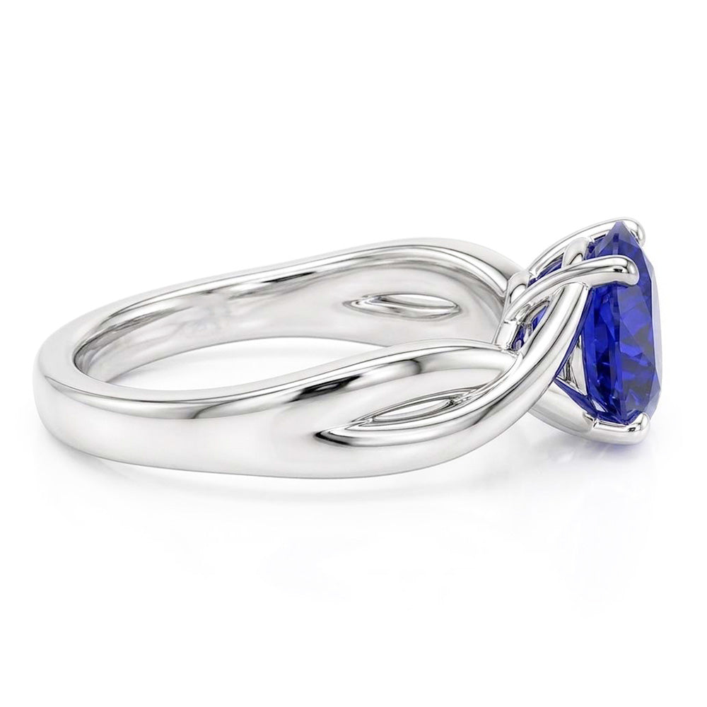Natural Real ( Not Lab Grown )  Solitaire Gemstone Blue Sapphire Ring 2 Carats Twisted Style Shank