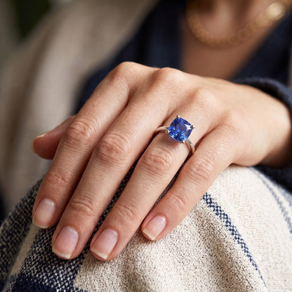 Natural Real ( Not Lab Grown )  Solitaire Gemstone Jewelry Cushion Ceylon Sapphire Ring 1.50 Carats