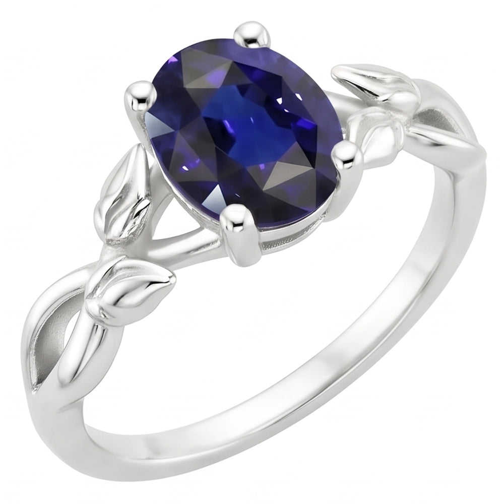 Natural Real ( Not Lab Grown )  Solitaire Gemstone Jewelry Ring Leaf Style Ceylon Sapphire 2 Carats