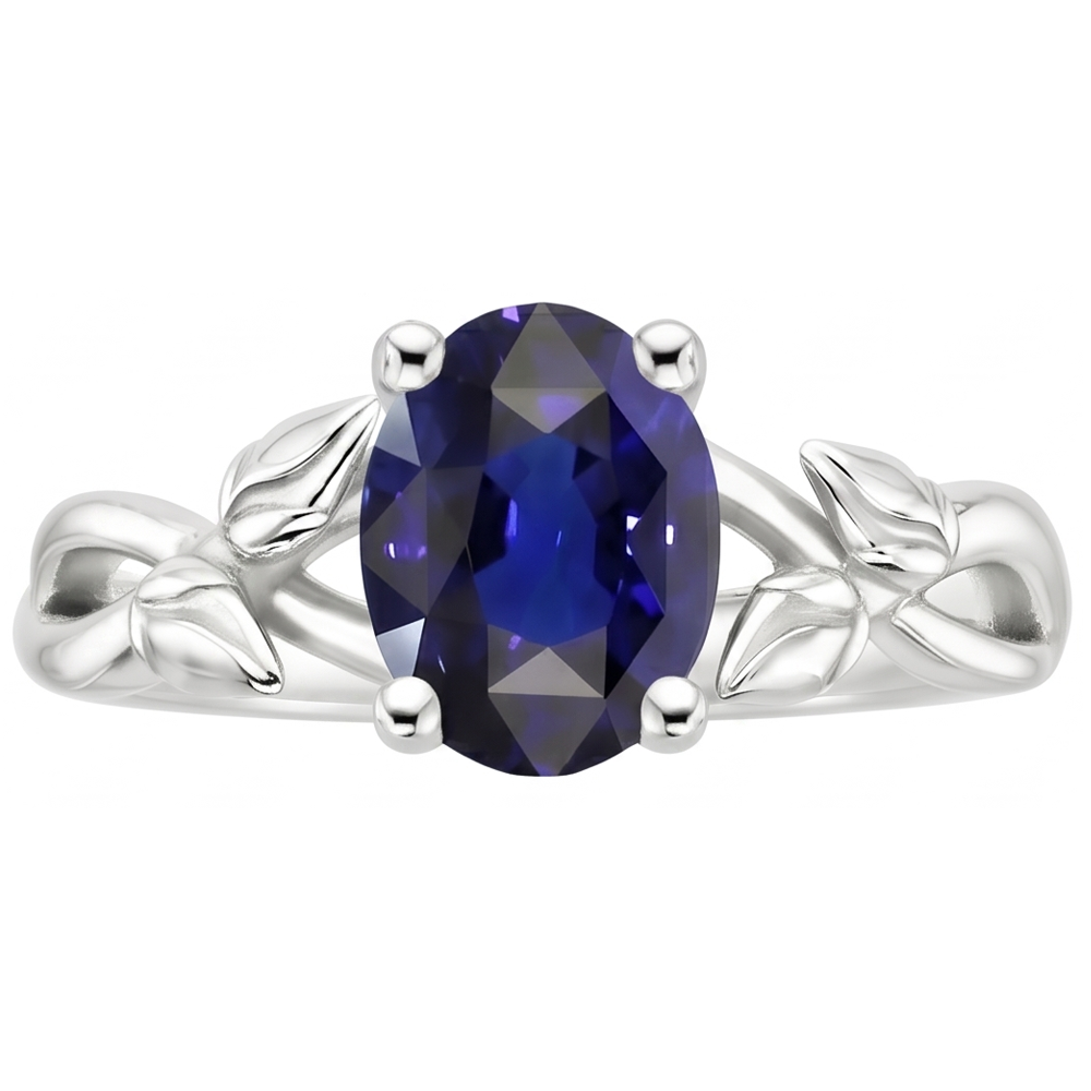 Natural Real ( Not Lab Grown )  Solitaire Gemstone Jewelry Ring Leaf Style Ceylon Sapphire 2 Carats