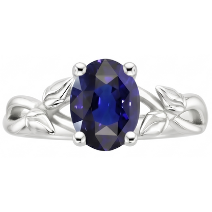 Natural Real ( Not Lab Grown )  Solitaire Gemstone Jewelry Ring Leaf Style Ceylon Sapphire 2 Carats