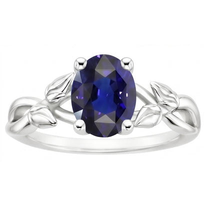Natural Real ( Not Lab Grown )  Solitaire Gemstone Jewelry Ring Leaf Style Ceylon Sapphire 2 Carats
