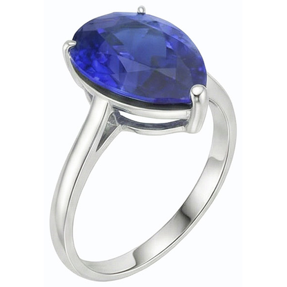 Natural Real ( Not Lab Grown )  Solitaire Gemstone Jewelry Ring Pear Sri Lankan Sapphire 4 Carats