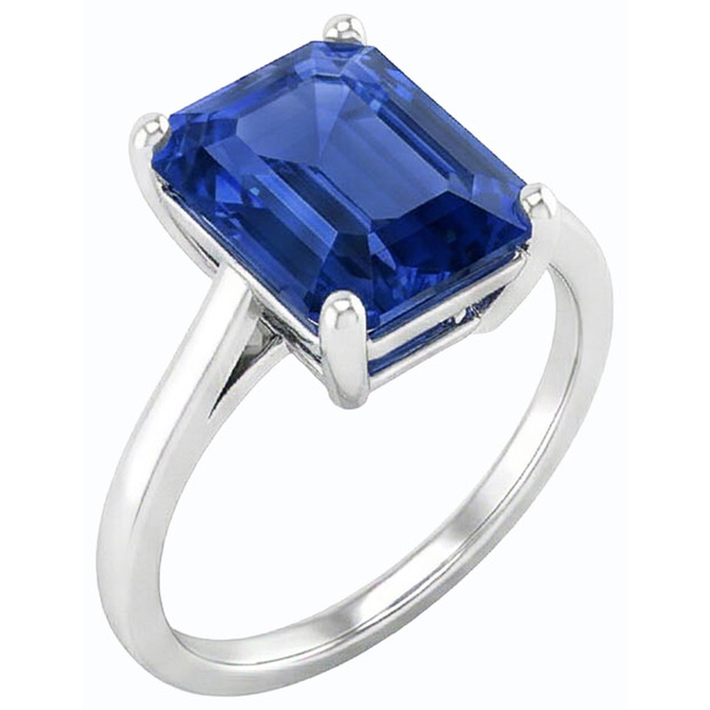 Natural Real ( Not Lab Grown )  Solitaire Gemstone Ring Emerald Shaped Ceylon Sapphire 2.50 Carats