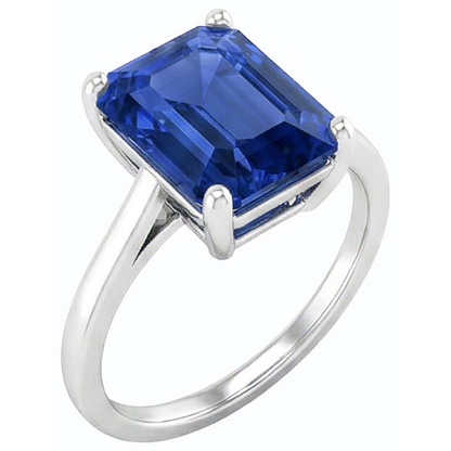 Natural Real ( Not Lab Grown )  Solitaire Gemstone Ring Emerald Shaped Ceylon Sapphire 2.50 Carats