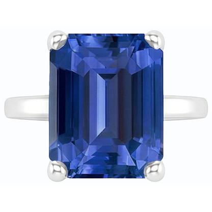 Natural Real ( Not Lab Grown )  Solitaire Gemstone Ring Emerald Shaped Ceylon Sapphire 2.50 Carats