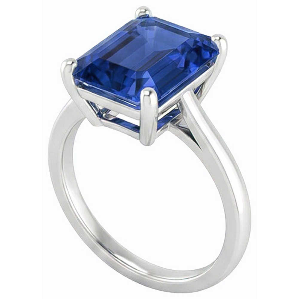 Natural Real ( Not Lab Grown )  Solitaire Gemstone Ring Emerald Shaped Ceylon Sapphire 2.50 Carats