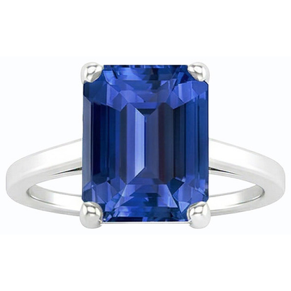 Natural Real ( Not Lab Grown )  Solitaire Gemstone Ring Emerald Shaped Ceylon Sapphire 2.50 Carats