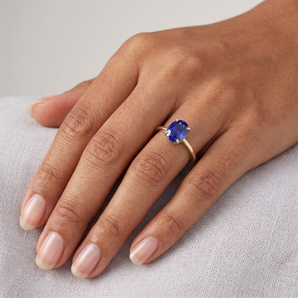 Natural Real ( Not Lab Grown )  Solitaire Gemstone Ring Jewelry Oval Blue Sapphire 2.50 Carats