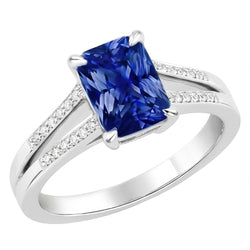 Natural Real ( Not Lab Grown )  Solitaire Gemstone Ring Radiant Blue Sapphire 1.50 Carats Split Shank
