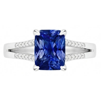 Natural Real ( Not Lab Grown )  Solitaire Gemstone Ring Radiant Blue Sapphire 1.50 Carats Split Shank
