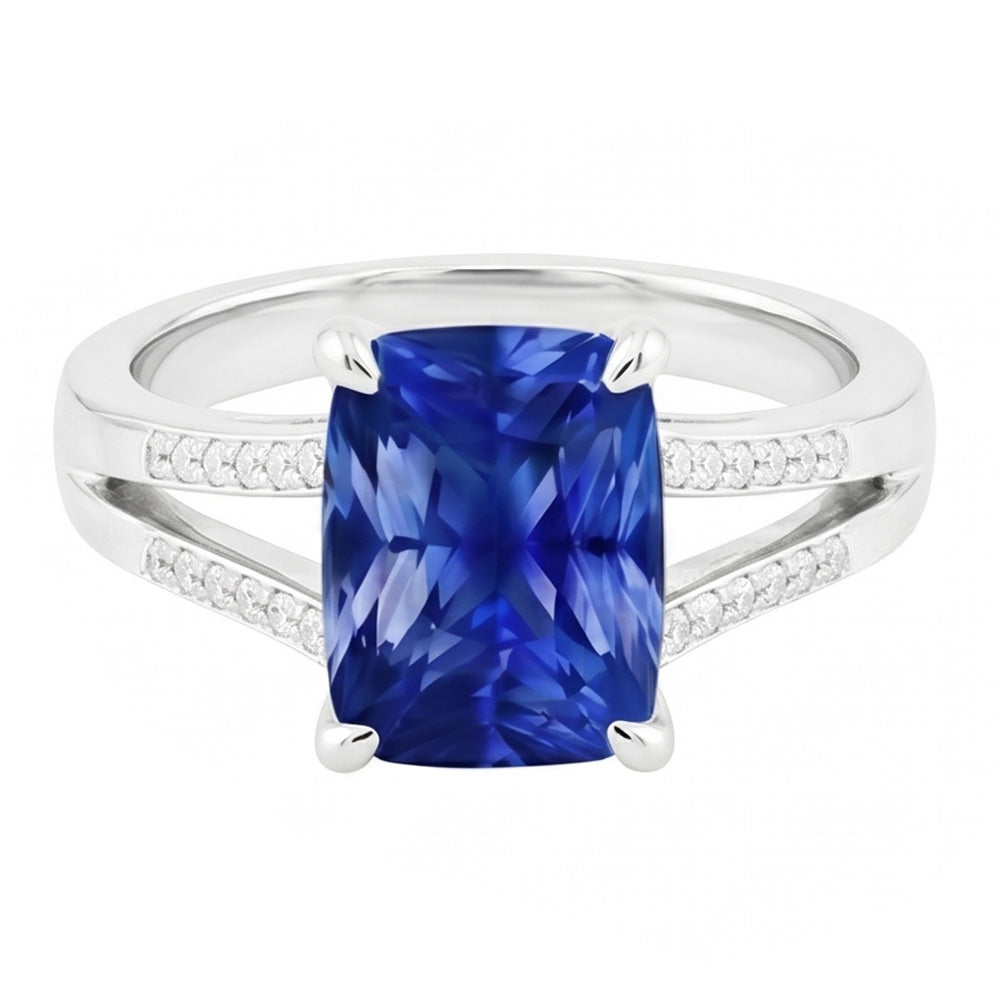 Natural Real ( Not Lab Grown )  Solitaire Gemstone Ring Radiant Blue Sapphire 1.50 Carats Split Shank