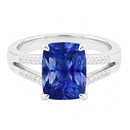 Natural Real ( Not Lab Grown )  Solitaire Gemstone Ring Radiant Blue Sapphire 1.50 Carats Split Shank
