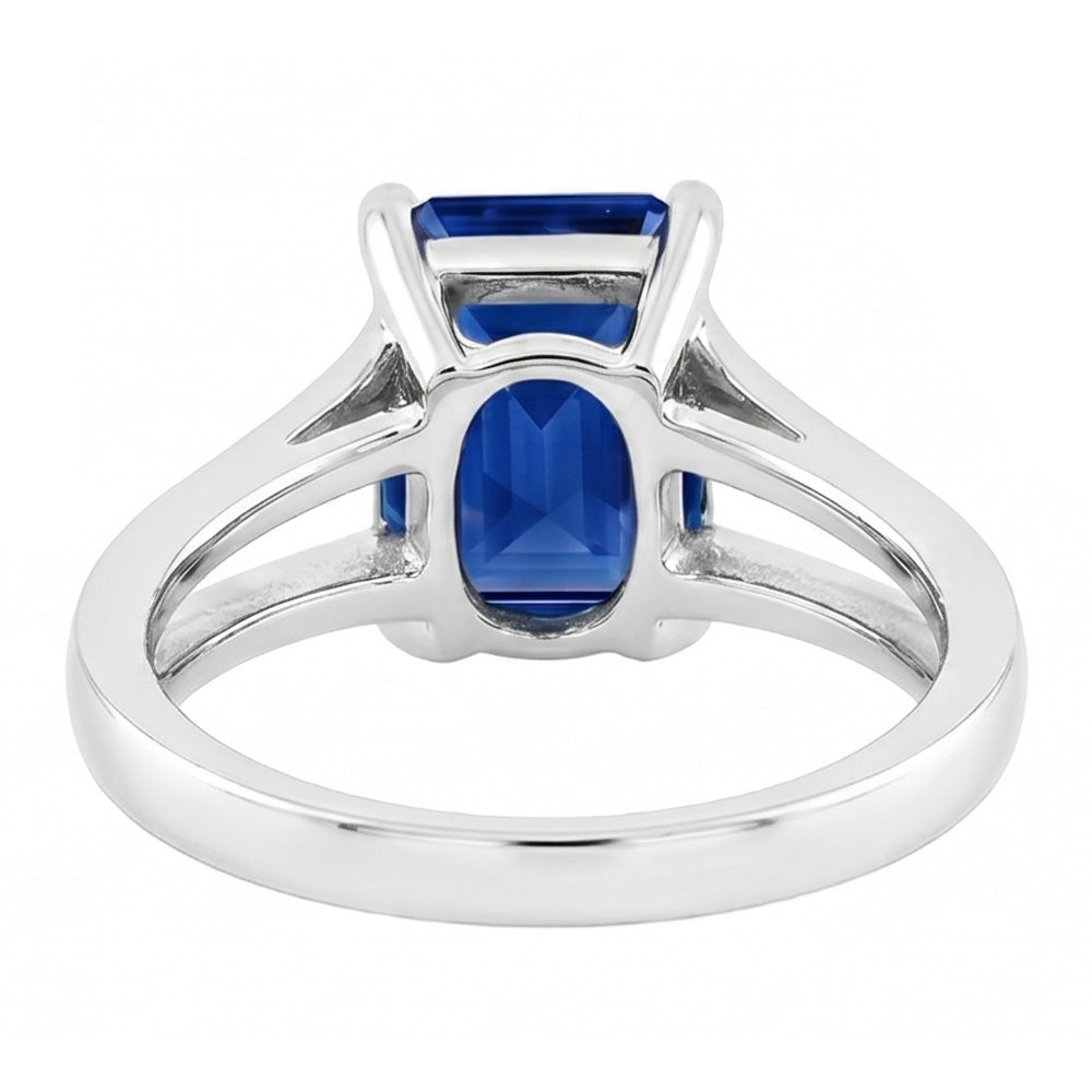 Natural Real ( Not Lab Grown )  Solitaire Gemstone Ring Radiant Blue Sapphire 1.50 Carats Split Shank