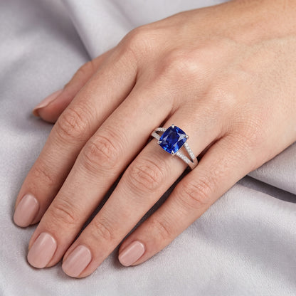 Natural Real ( Not Lab Grown )  Solitaire Gemstone Ring Radiant Blue Sapphire 1.50 Carats Split Shank