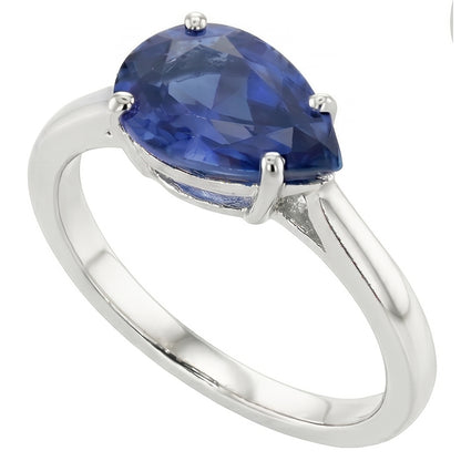 Natural Real ( Not Lab Grown )  Solitaire Gemstone Sapphire Engagement Ring Pear Cut 2 Carats Gold 14K