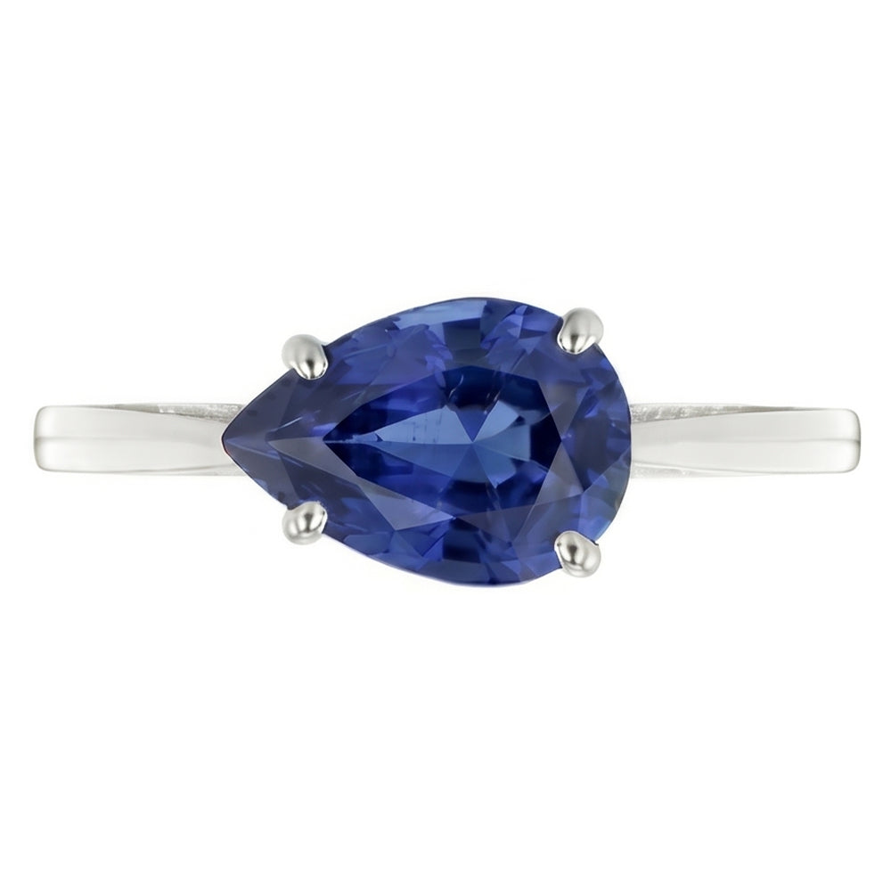 Natural Real ( Not Lab Grown )  Solitaire Gemstone Sapphire Engagement Ring Pear Cut 2 Carats Gold 14K